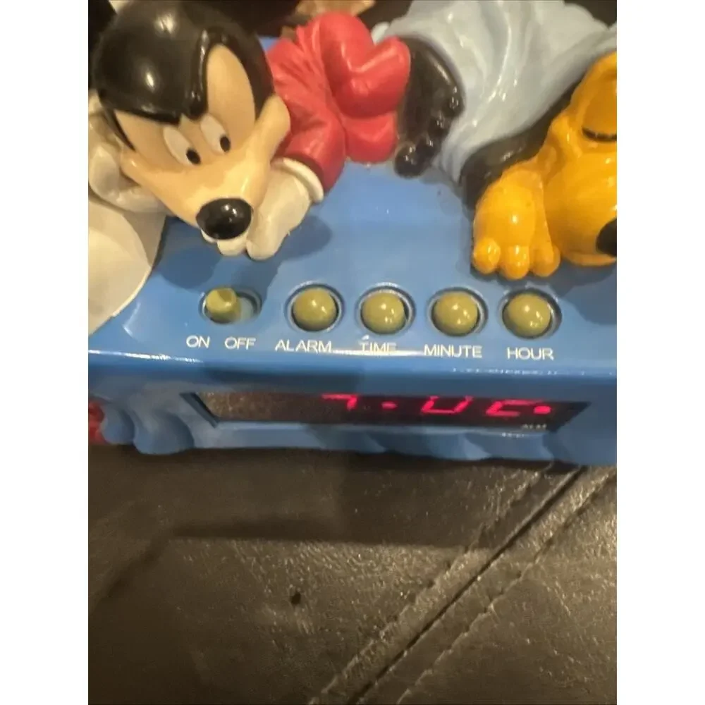 Vintage Disney Digital Alarm Clock Mickey Mouse Pluto Bed Westclox Model 36400
